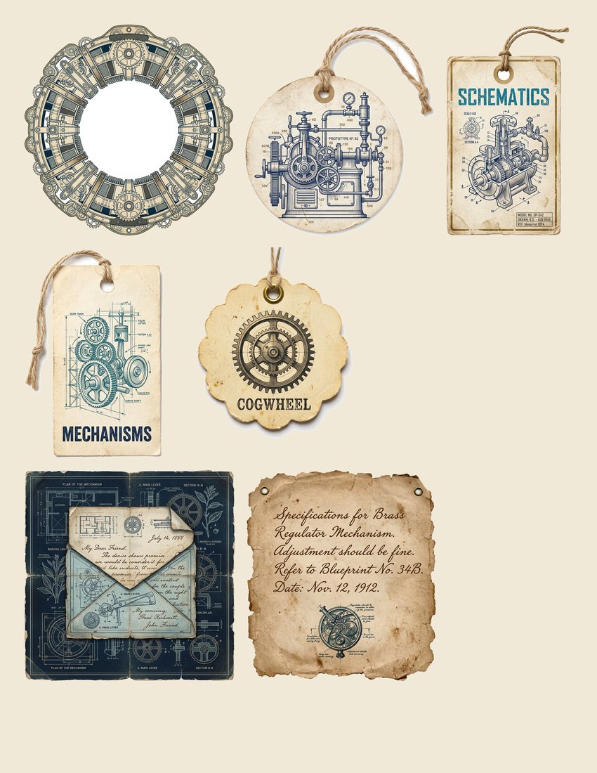 Industrial Blueprints Steampunk Junk Journal Kit | Digital Download