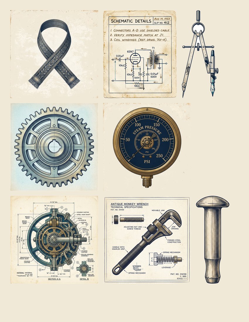 Industrial Blueprints Steampunk Junk Journal Kit | Digital Download