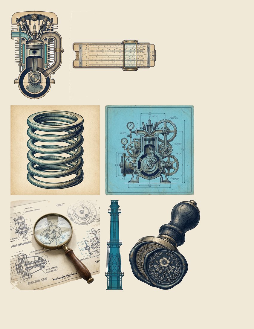 Industrial Blueprints Steampunk Junk Journal Kit | Digital Download