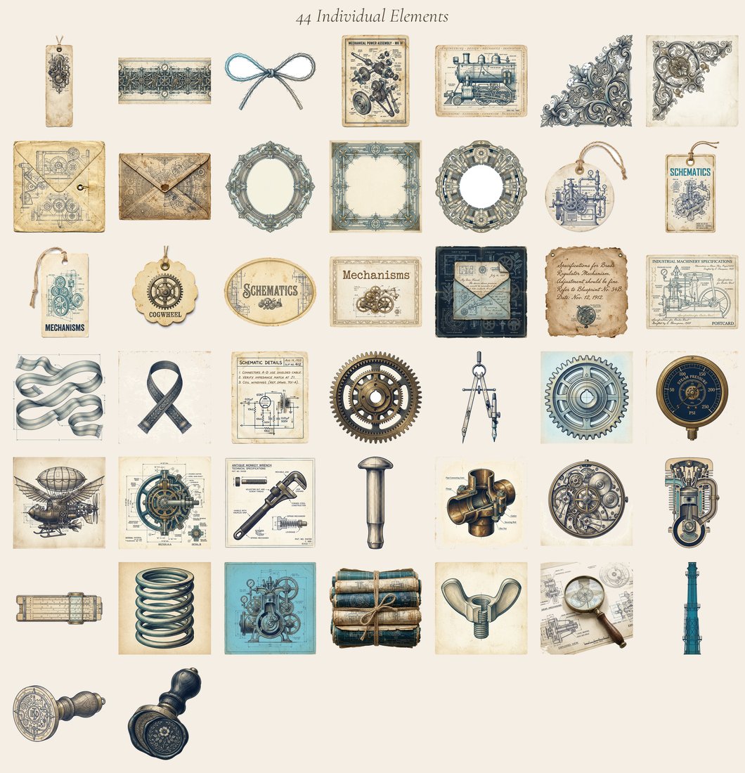 Industrial Blueprints Steampunk Junk Journal Kit | Digital Download