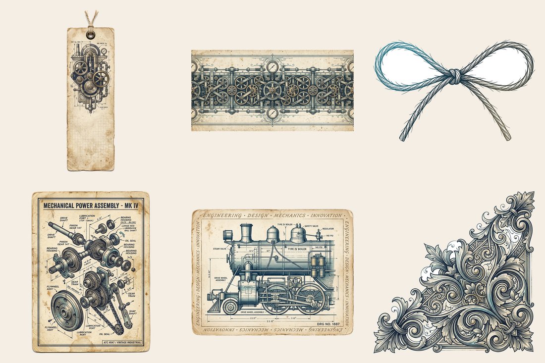 Industrial Blueprints Steampunk Junk Journal Kit | Digital Download