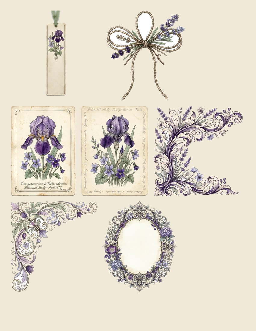 Iris & Violet Garden Junk Journal Kit | Whispering Blooms Ephemera | Digital Download