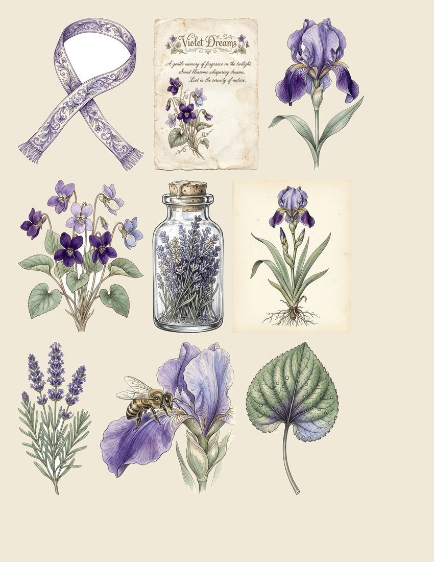 Iris & Violet Garden Junk Journal Kit | Whispering Blooms Ephemera | Digital Download