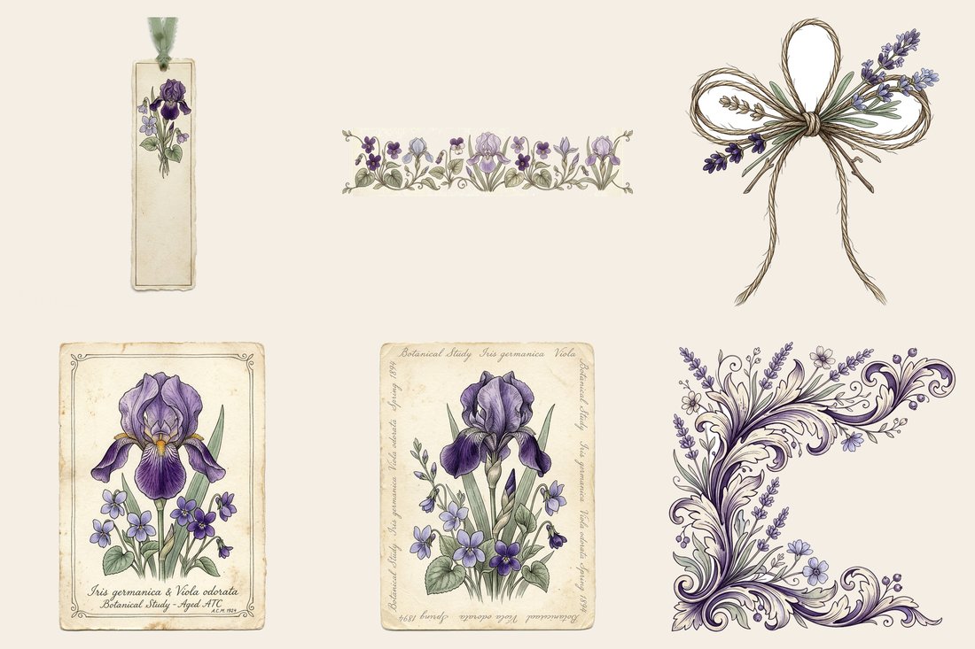 Iris & Violet Garden Junk Journal Kit | Whispering Blooms Ephemera | Digital Download