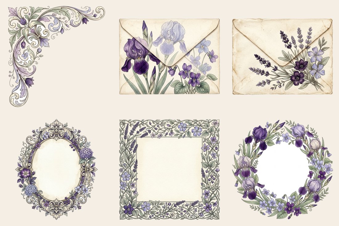 Iris & Violet Garden Junk Journal Kit | Whispering Blooms Ephemera | Digital Download