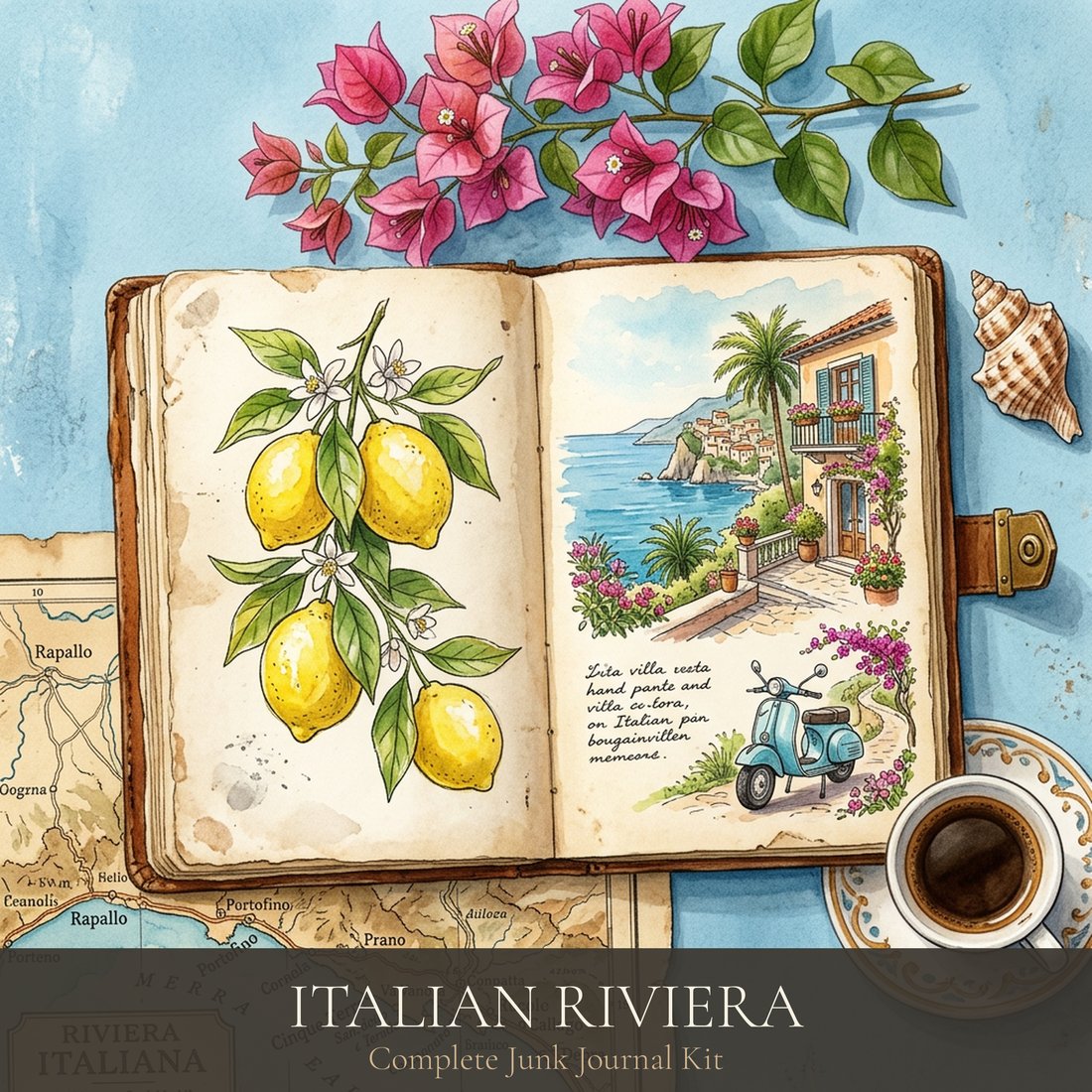 Italian Riviera Junk Journal Kit | Vintage Travel Ephemera | Lemons & Coast | Digital Download