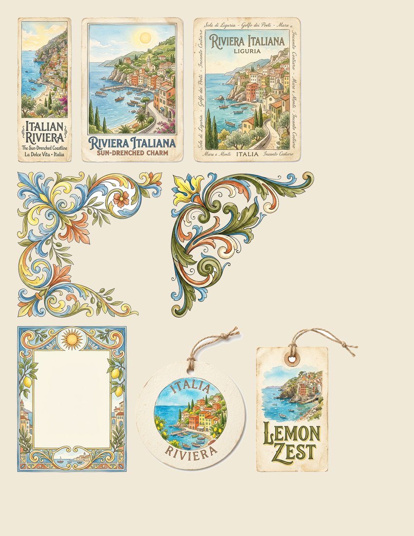 Italian Riviera Junk Journal Kit | Vintage Travel Ephemera | Lemons & Coast | Digital Download