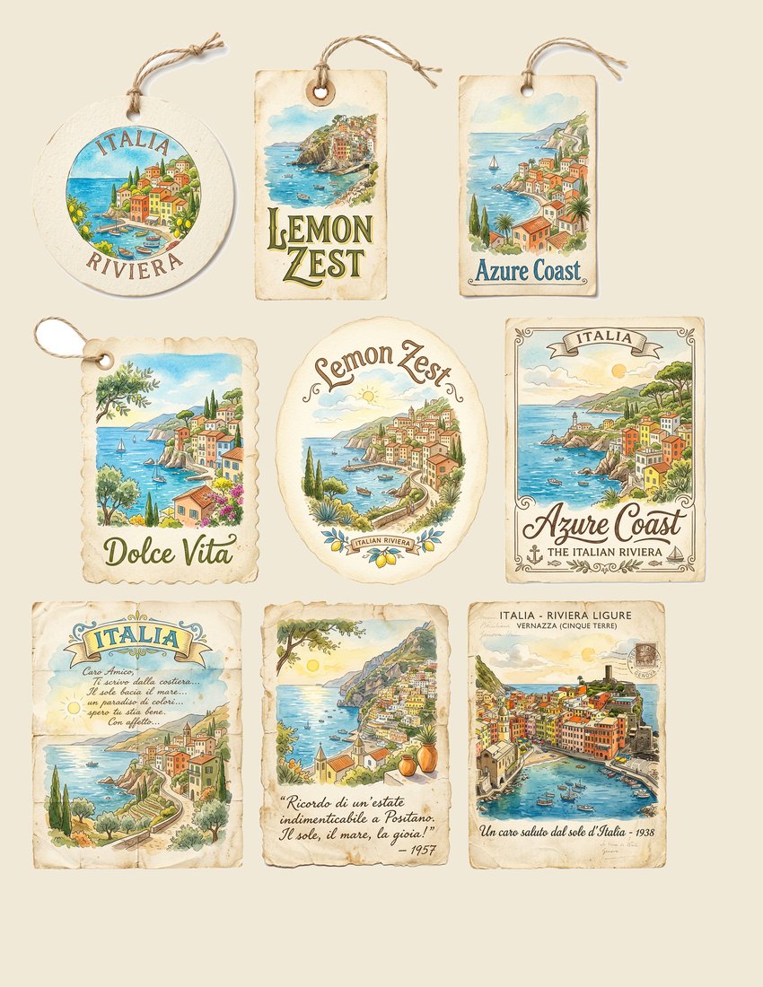 Italian Riviera Junk Journal Kit | Vintage Travel Ephemera | Lemons & Coast | Digital Download