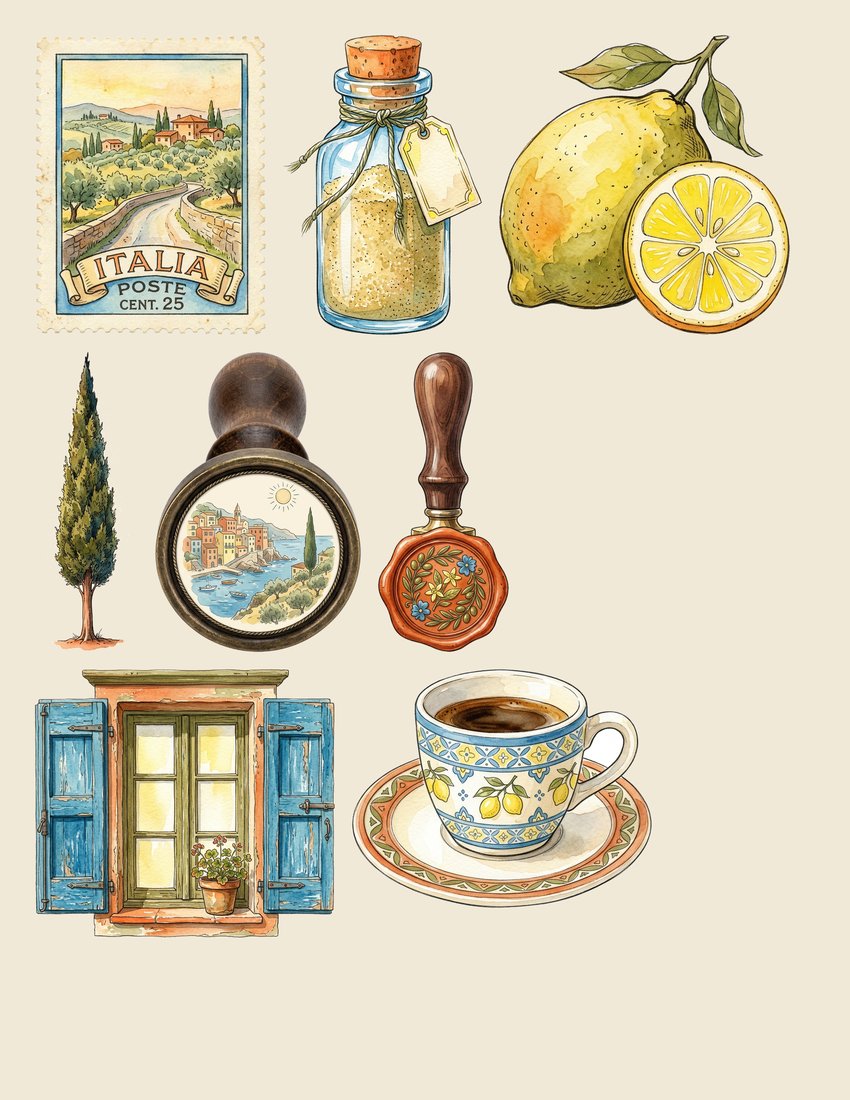 Italian Riviera Junk Journal Kit | Vintage Travel Ephemera | Lemons & Coast | Digital Download