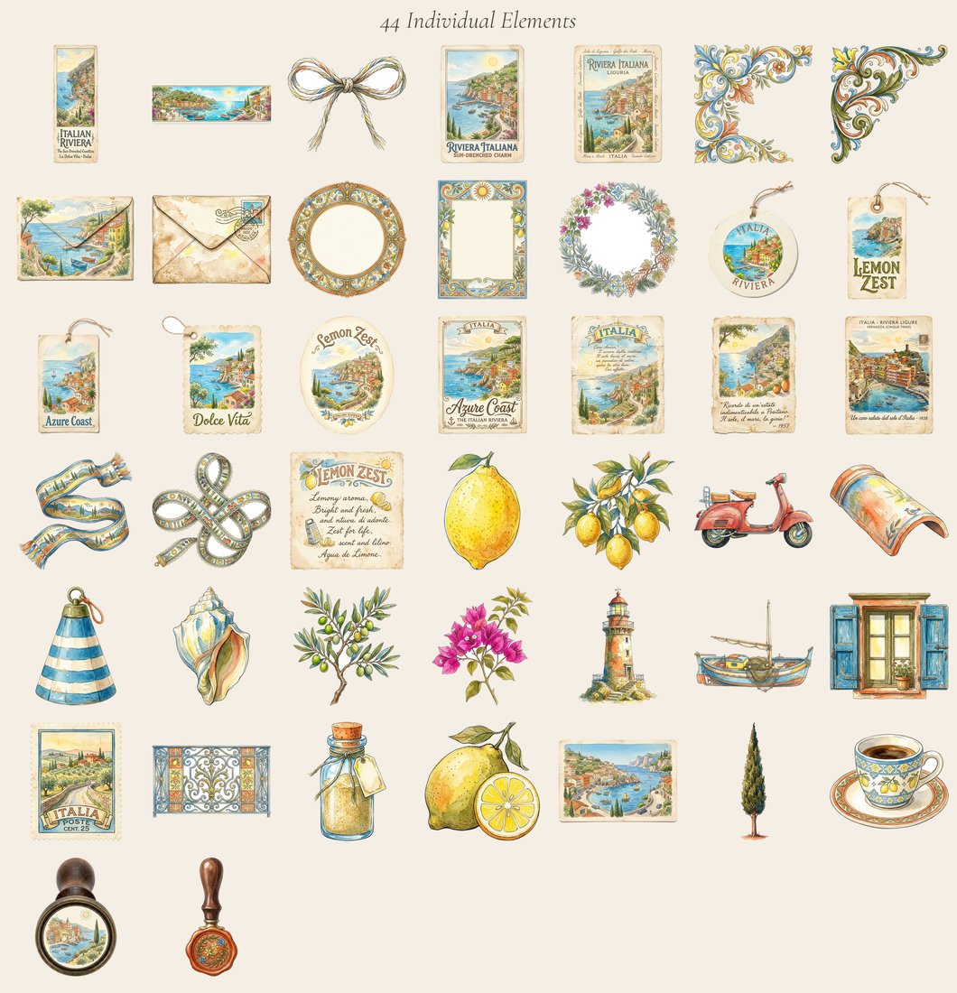 Italian Riviera Junk Journal Kit | Vintage Travel Ephemera | Lemons & Coast | Digital Download