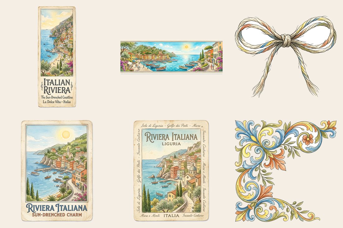 Italian Riviera Junk Journal Kit | Vintage Travel Ephemera | Lemons & Coast | Digital Download