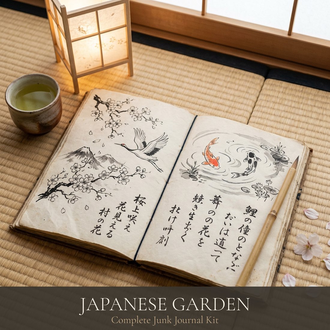 Japanischer Garten Junk-Journal-Set | Vintage-Ephemera + Druckbögen | Ruhige Oase | Digitaler Download