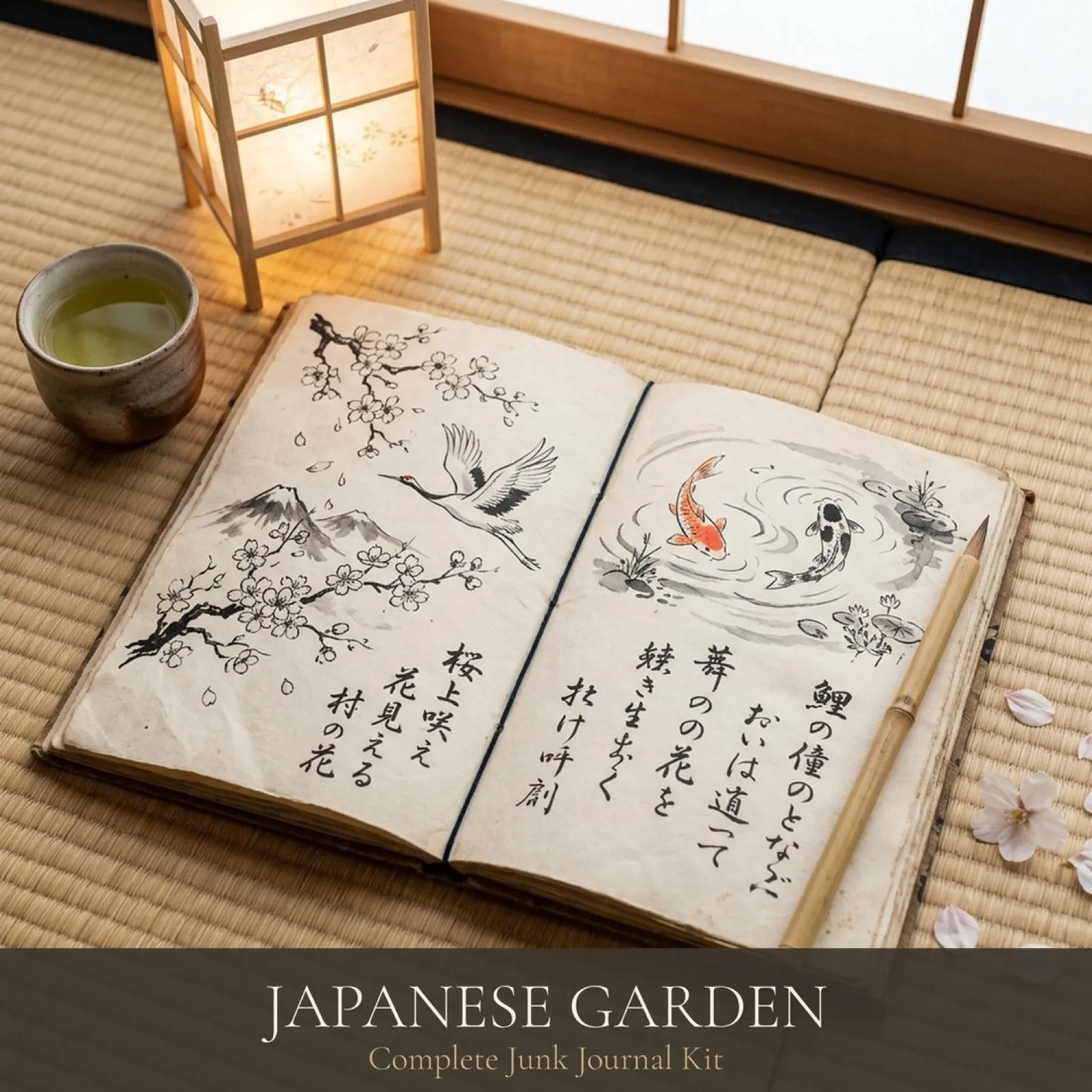 Kit Junk Journal Jardin Japonais | Éphémères Vintage + Planches à Imprimer | Oasis de Tranquillité | Téléchargement Numérique