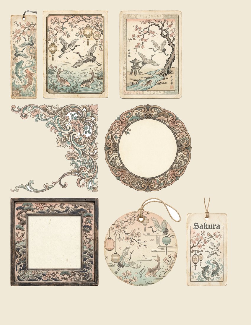 Japanese Garden Junk Journal Kit | Vintage Ephemera + Printable Sheets | Tranquil Oasis | Digital Download