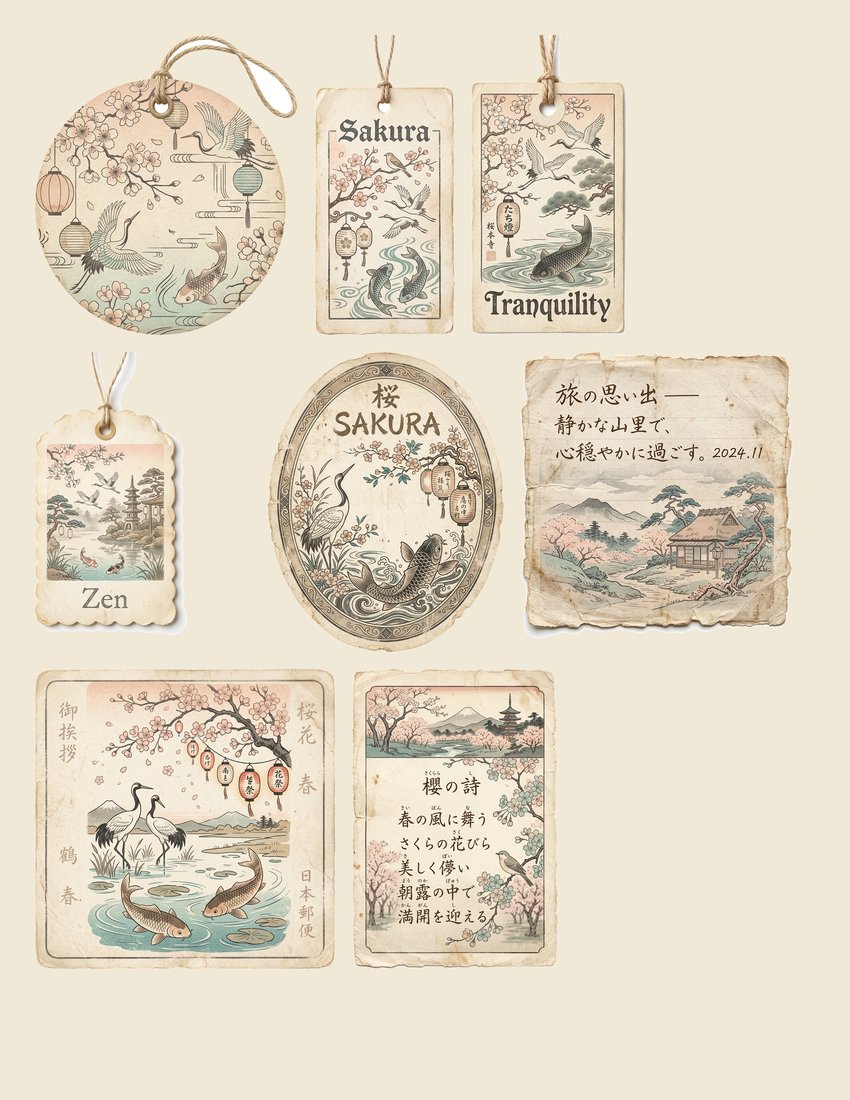 Japanese Garden Junk Journal Kit | Vintage Ephemera + Printable Sheets | Tranquil Oasis | Digital Download