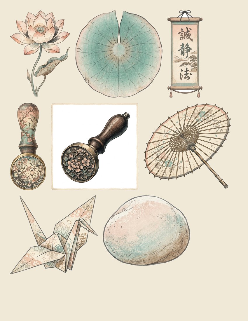 Japanese Garden Junk Journal Kit | Vintage Ephemera + Printable Sheets | Tranquil Oasis | Digital Download