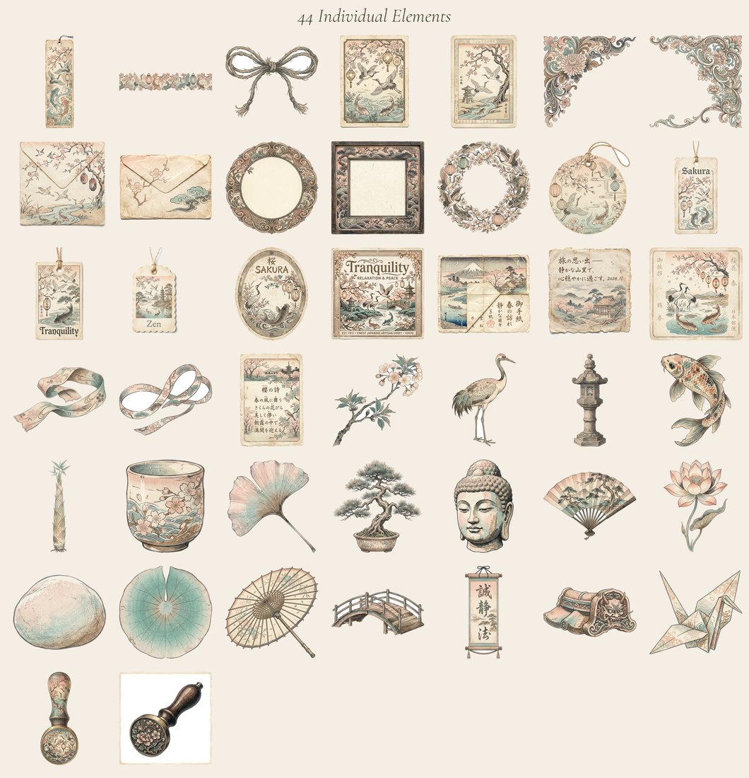 Japanese Garden Junk Journal Kit | Vintage Ephemera + Printable Sheets | Tranquil Oasis | Digital Download