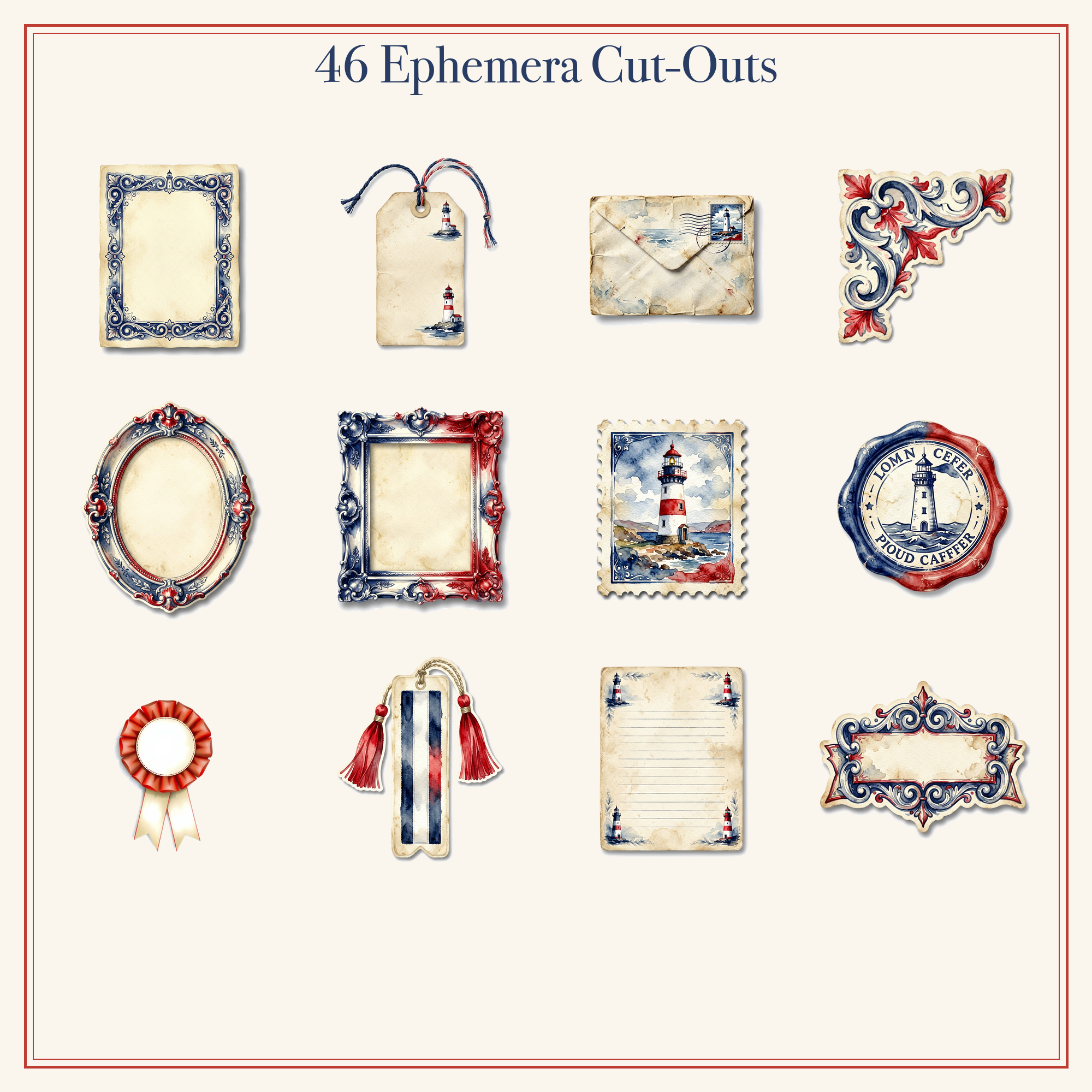 Lighthouse Keeper Junk Journal Kit | Coastal Beacon & Map Ephemera Papers | Printable Cut-Outs | Digital Download