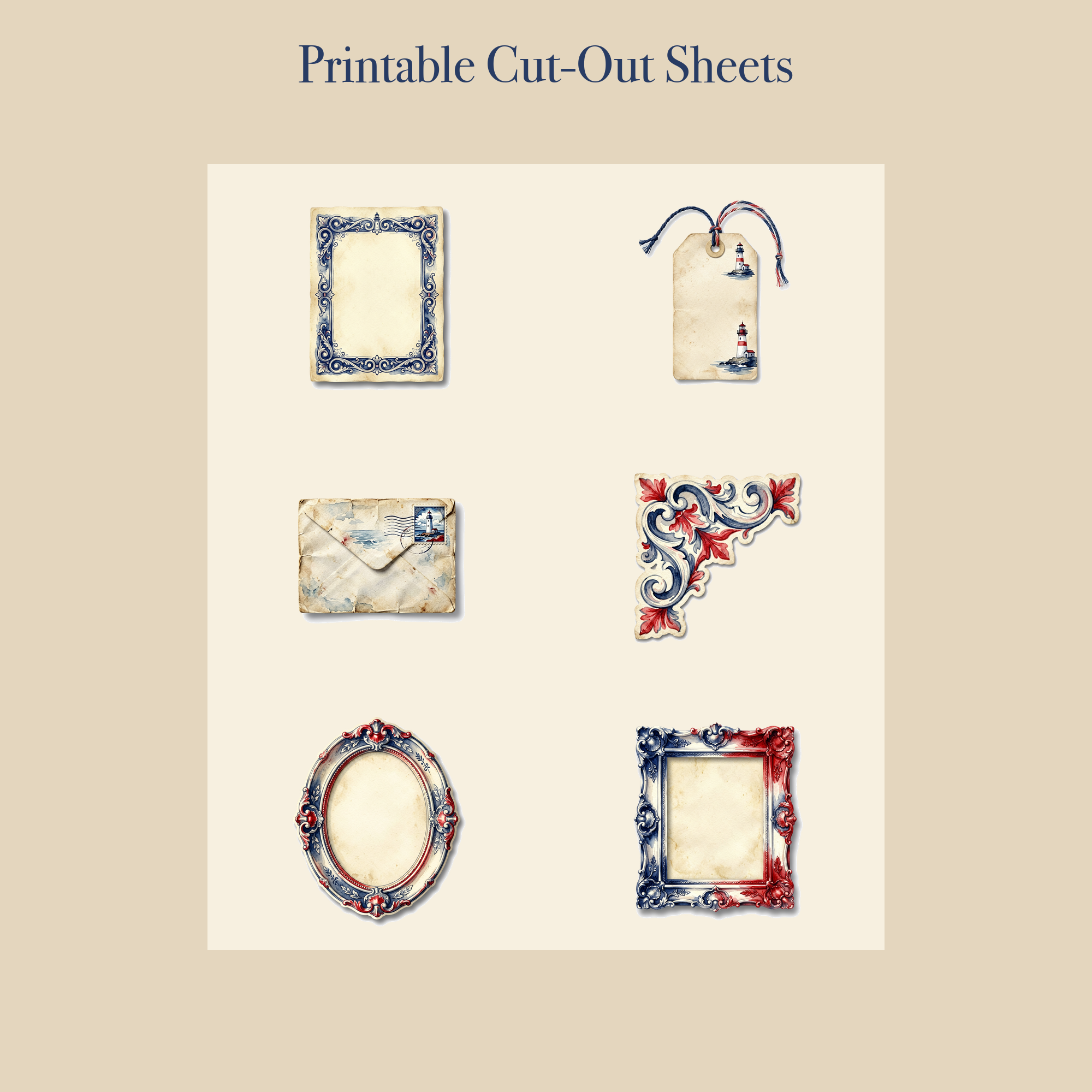Lighthouse Keeper Junk Journal Kit | Coastal Beacon & Map Ephemera Papers | Printable Cut-Outs | Digital Download