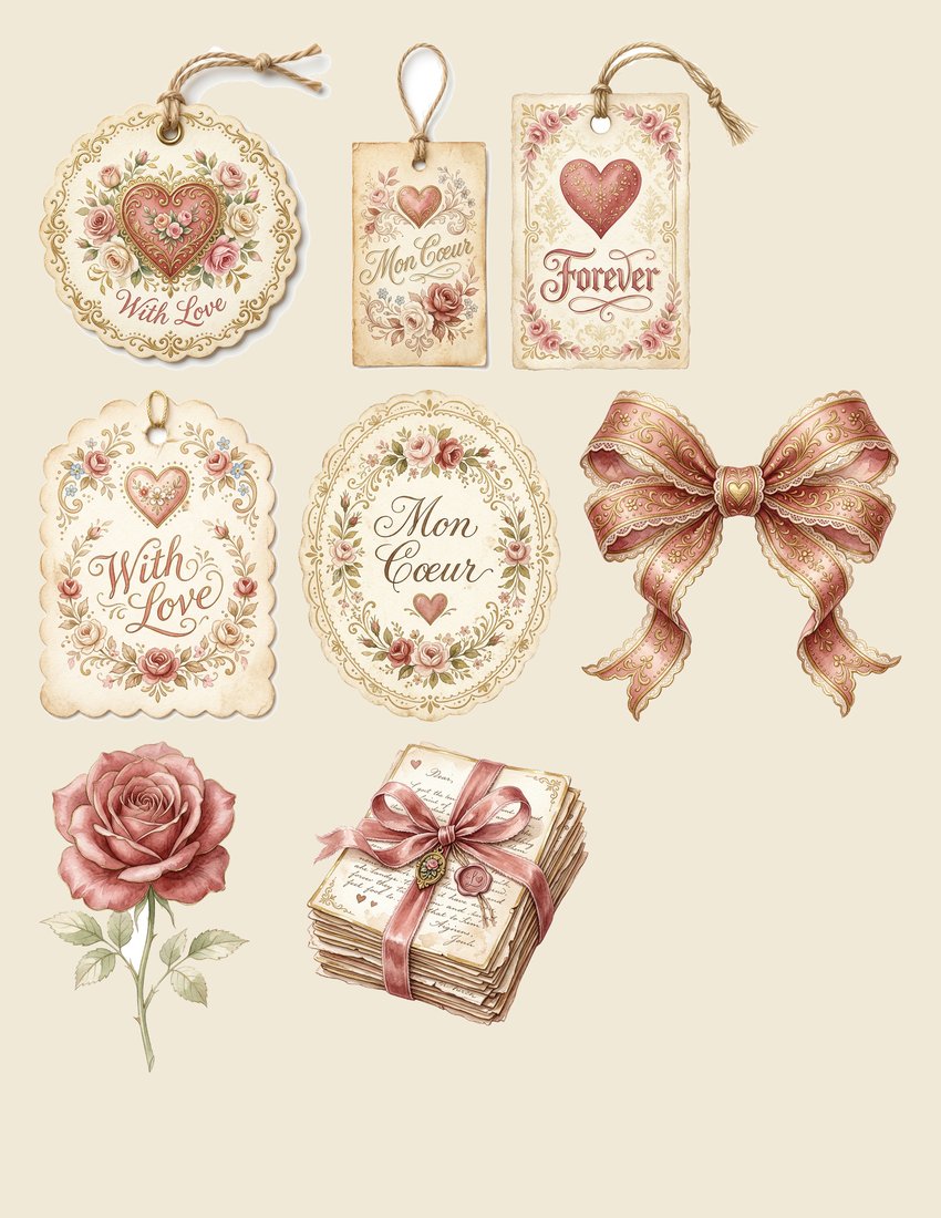Love Letters Romance Junk Journal Kit | Vintage Valentine Rose Ephemera + Printable Sheets | Anniversary Gift | Digital Download