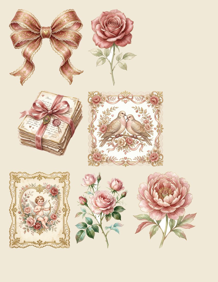 Love Letters Romance Junk Journal Kit | Vintage Valentine Rose Ephemera + Printable Sheets | Anniversary Gift | Digital Download