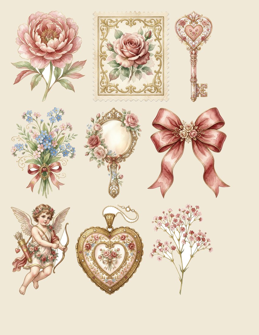 Love Letters Romance Junk Journal Kit | Vintage Valentine Rose Ephemera + Printable Sheets | Anniversary Gift | Digital Download
