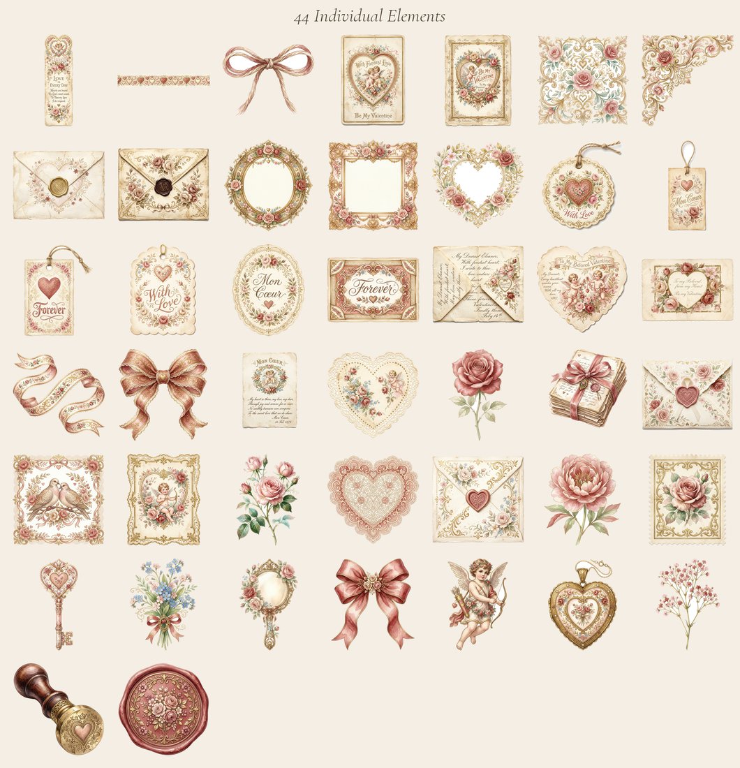 Love Letters Romance Junk Journal Kit | Vintage Valentine Rose Ephemera + Printable Sheets | Anniversary Gift | Digital Download
