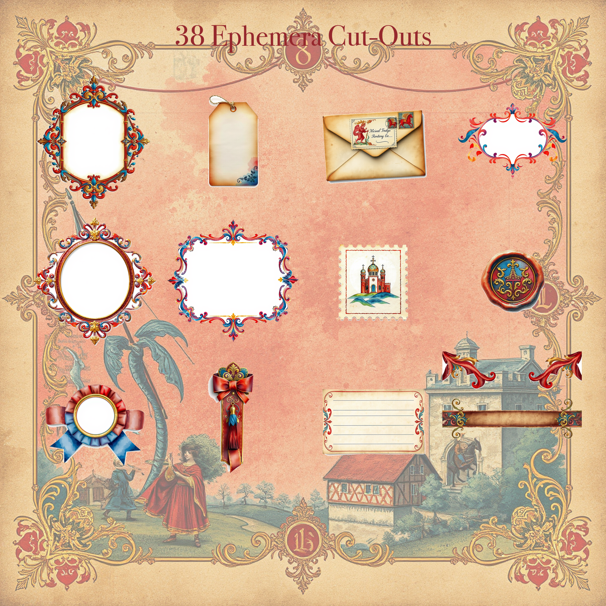 Medieval Illuminated Junk Journal Kit | Knight & Manuscript Ephemera Papers | Printable Cut-Outs | Digital Download