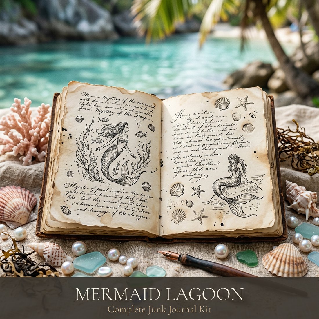 Mermaid Lagoon Junk Journal Kit | Vintage Ocean Ephemera + Printable Sheets | Fairytale | Digital Download