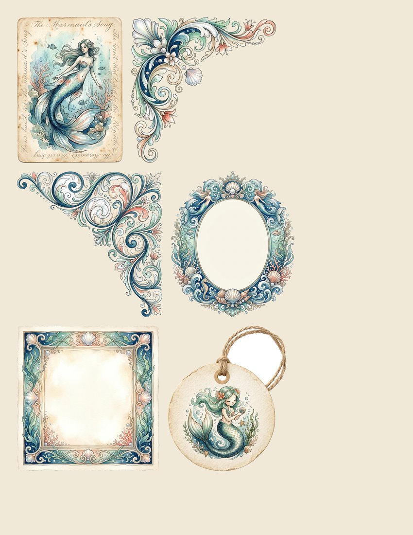 Mermaid Lagoon Junk Journal Kit | Vintage Ocean Ephemera + Printable Sheets | Fairytale | Digital Download