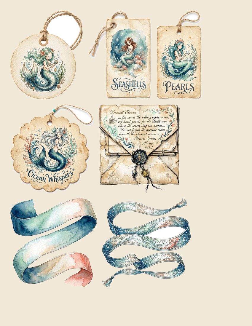 Mermaid Lagoon Junk Journal Kit | Vintage Ocean Ephemera + Printable Sheets | Fairytale | Digital Download