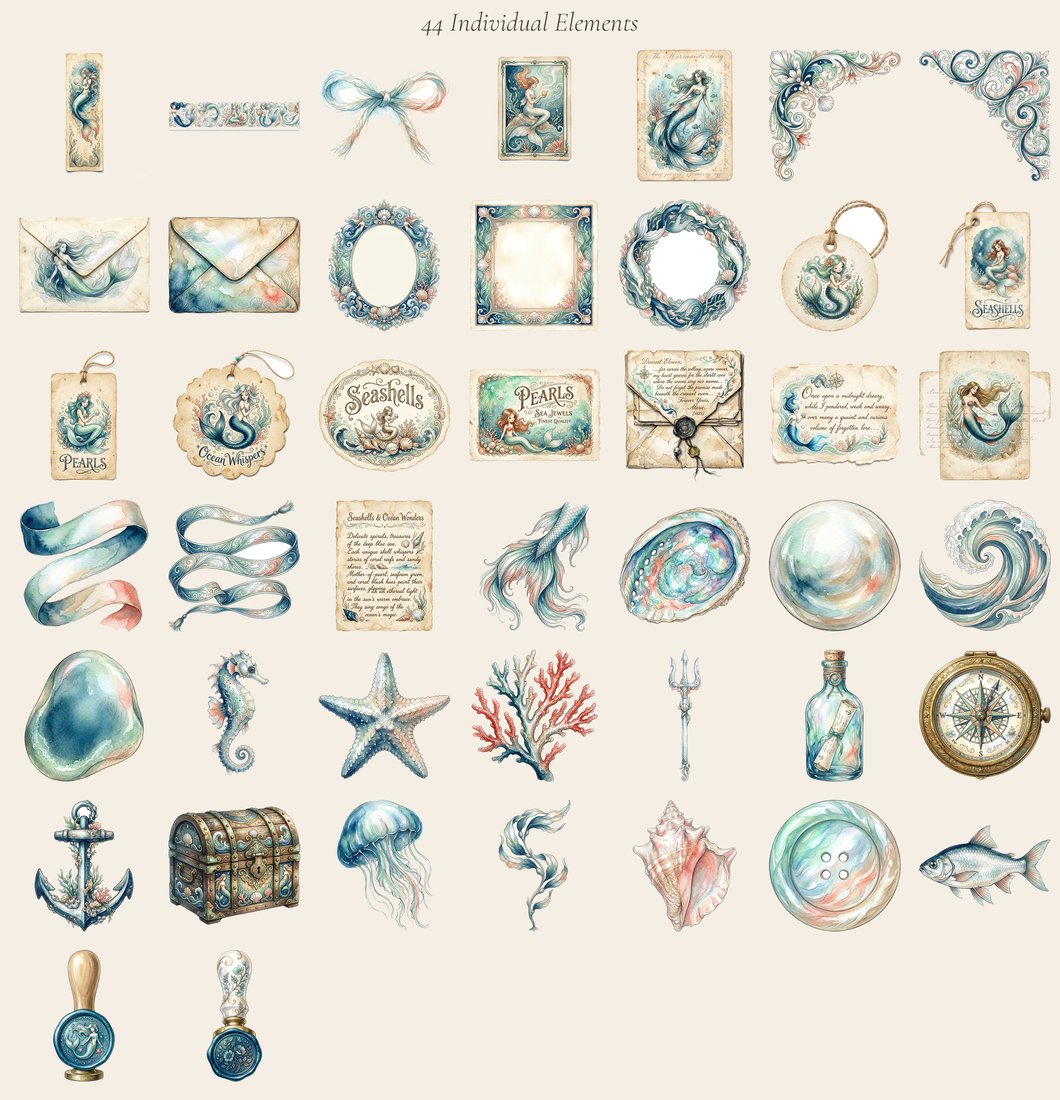 Mermaid Lagoon Junk Journal Kit | Vintage Ocean Ephemera + Printable Sheets | Fairytale | Digital Download