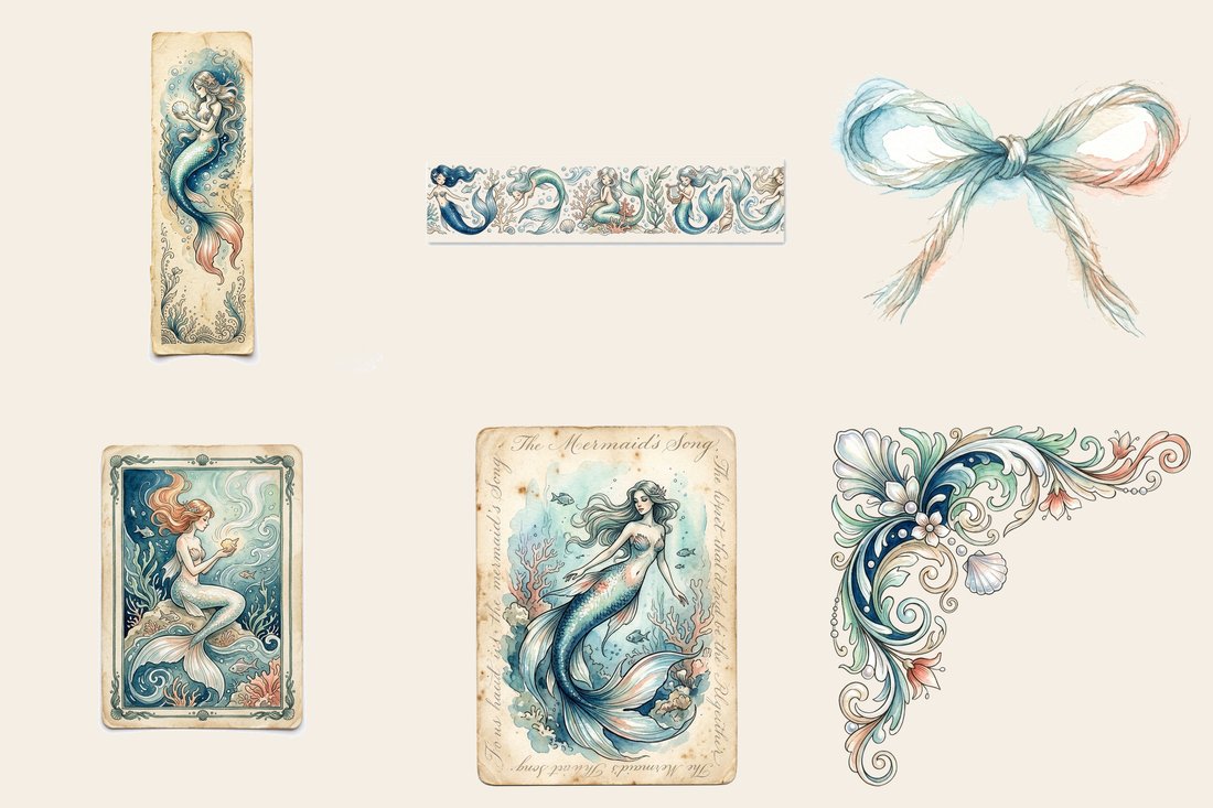 Mermaid Lagoon Junk Journal Kit | Vintage Ocean Ephemera + Printable Sheets | Fairytale | Digital Download