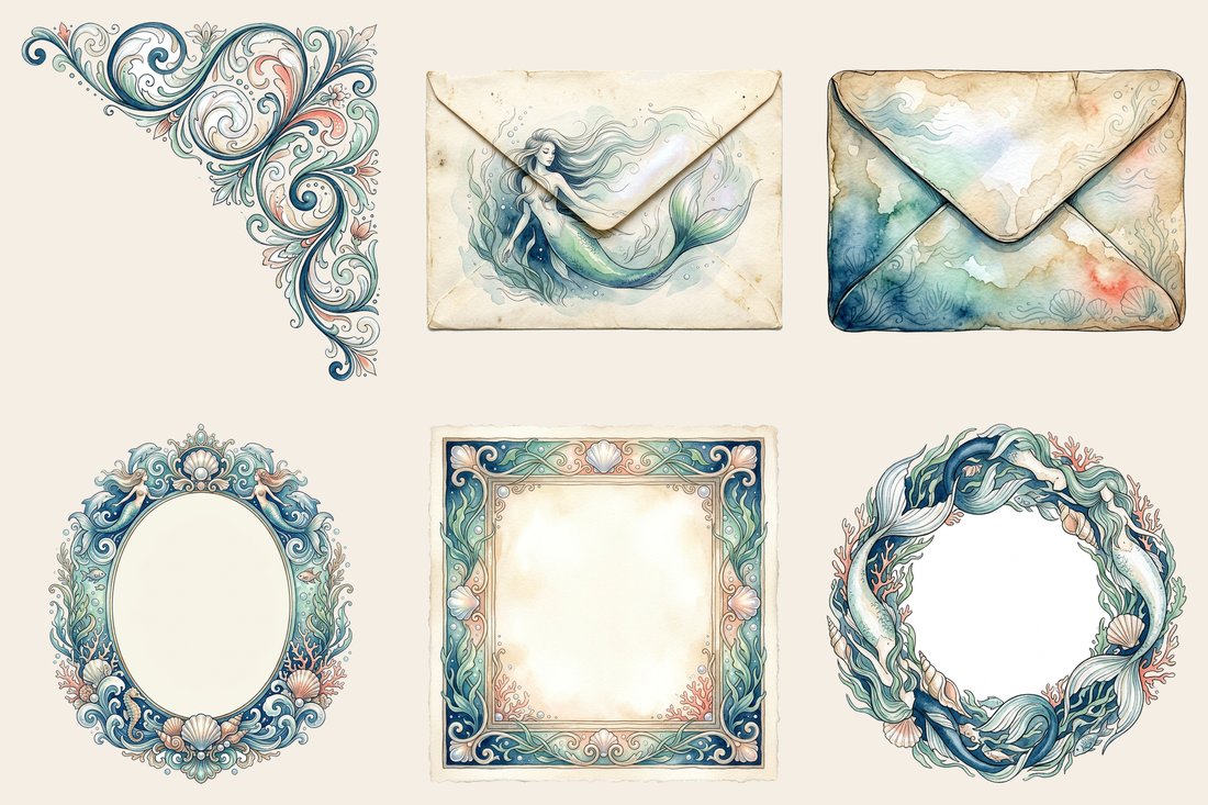 Mermaid Lagoon Junk Journal Kit | Vintage Ocean Ephemera + Printable Sheets | Fairytale | Digital Download