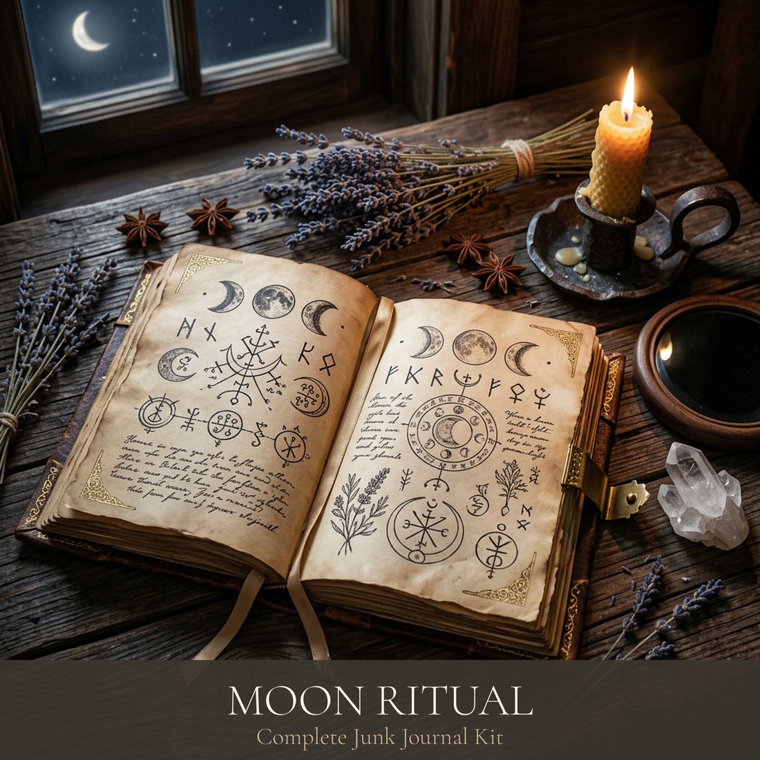Kit de Junk Journal Ritual Lunar | Efímera Mística Lunar + Hojas Imprimibles | Descarga Digital