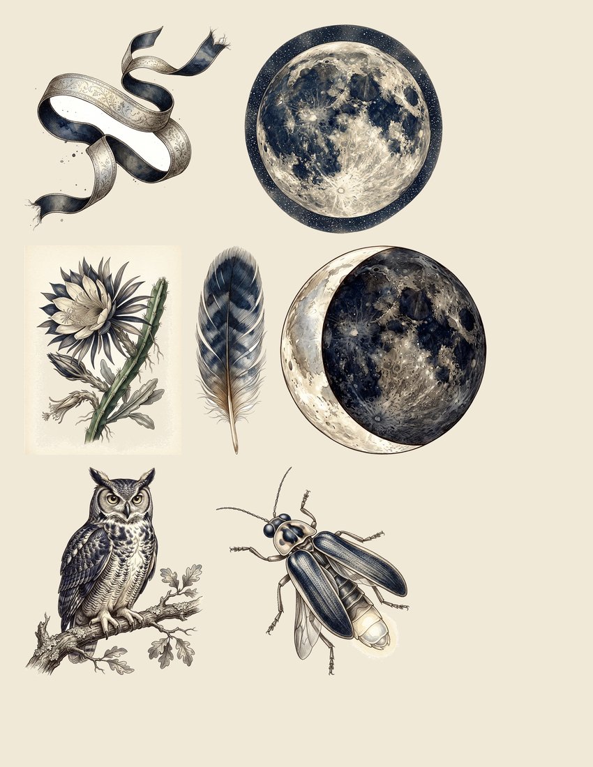 Moonlight Owls Vintage Forest Junk Journal Kit | Nocturnal Ephemera + Printable Sheets | Woodland | Digital Download