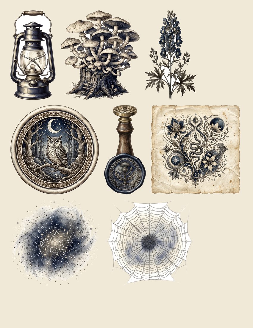 Moonlight Owls Vintage Forest Junk Journal Kit | Nocturnal Ephemera + Printable Sheets | Woodland | Digital Download