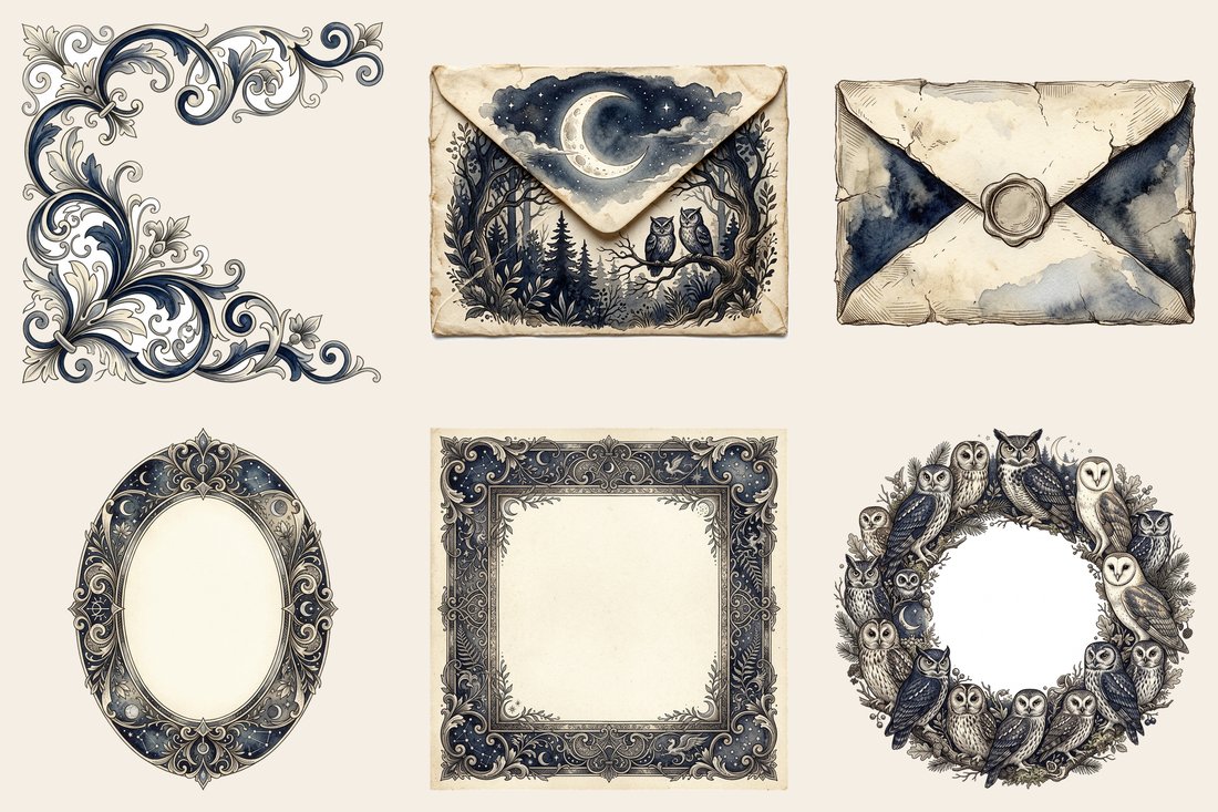 Moonlight Owls Vintage Forest Junk Journal Kit | Nocturnal Ephemera + Printable Sheets | Woodland | Digital Download