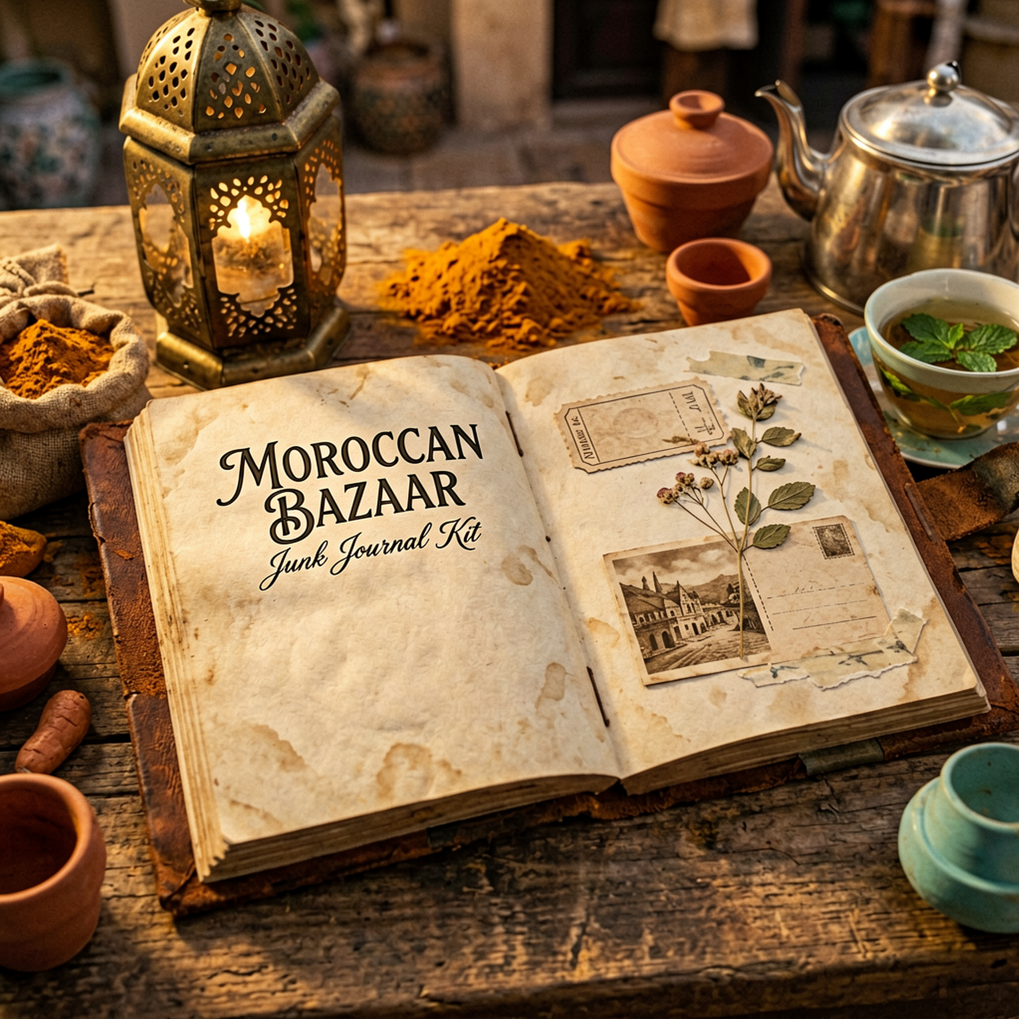 Moroccan Bazaar Junk Journal Kit | Spice Market & Lantern Ephemera Papers | Printable Cut-Outs | Digital Download
