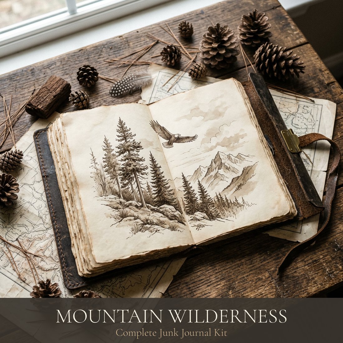 Mountain Wilderness Junk Journal Kit | Vintage Woodland Ephemera & Nature Prints | Digital Download