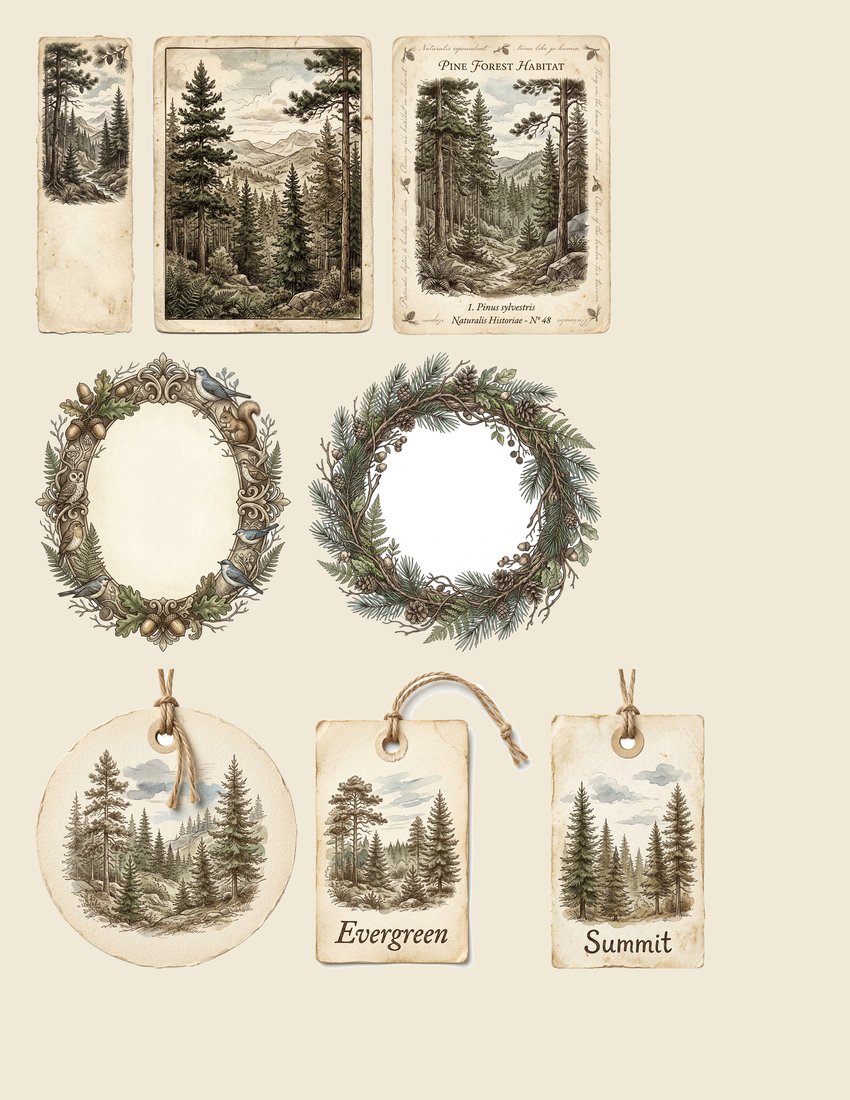 Mountain Wilderness Junk Journal Kit | Vintage Woodland Ephemera & Nature Prints | Digital Download