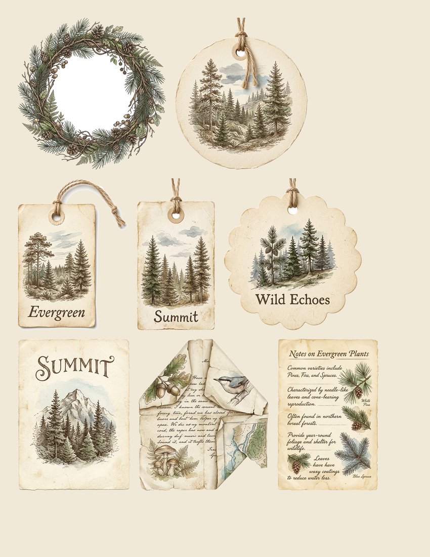 Mountain Wilderness Junk Journal Kit | Vintage Woodland Ephemera & Nature Prints | Digital Download