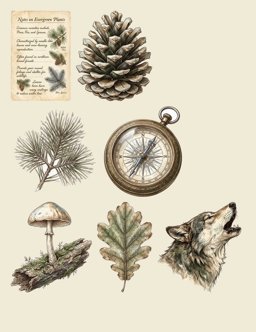 Mountain Wilderness Junk Journal Kit | Vintage Woodland Ephemera & Nature Prints | Digital Download