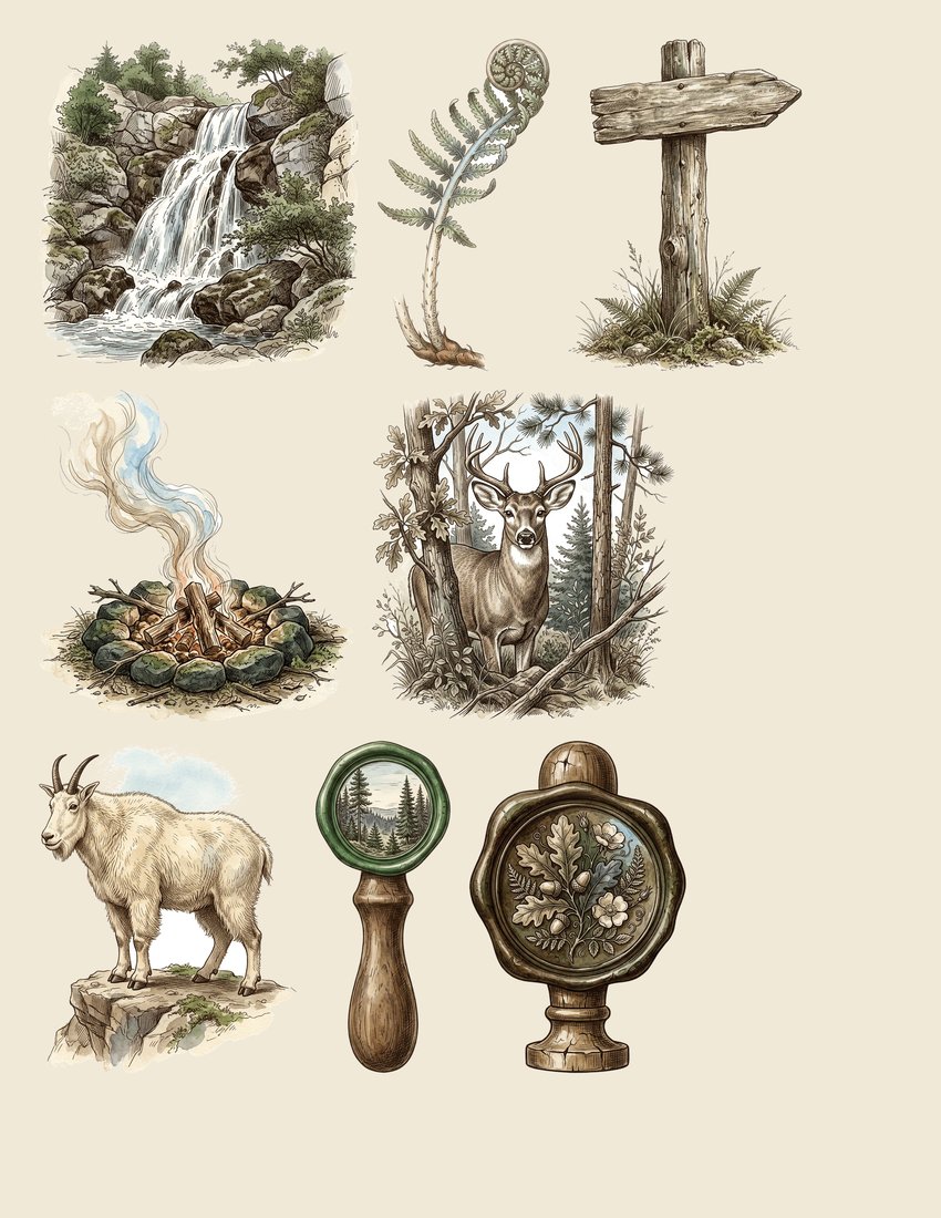 Mountain Wilderness Junk Journal Kit | Vintage Woodland Ephemera & Nature Prints | Digital Download