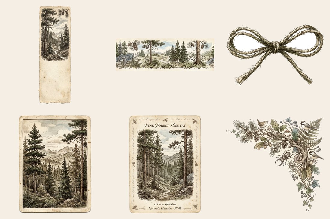 Mountain Wilderness Junk Journal Kit | Vintage Woodland Ephemera & Nature Prints | Digital Download