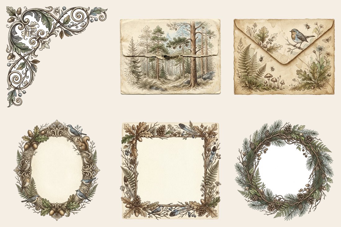 Mountain Wilderness Junk Journal Kit | Vintage Woodland Ephemera & Nature Prints | Digital Download