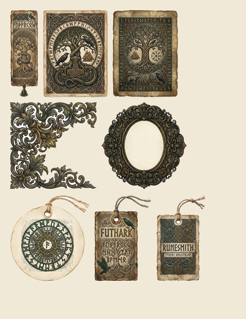 Nordic Runes Junk Journal Kit | Mystical Norse Ephemera | Digital Download