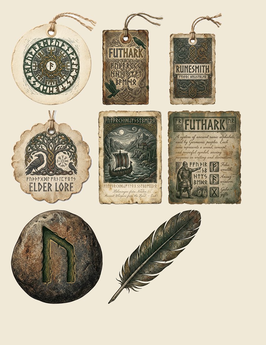 Nordic Runes Junk Journal Kit | Mystical Norse Ephemera | Digital Download