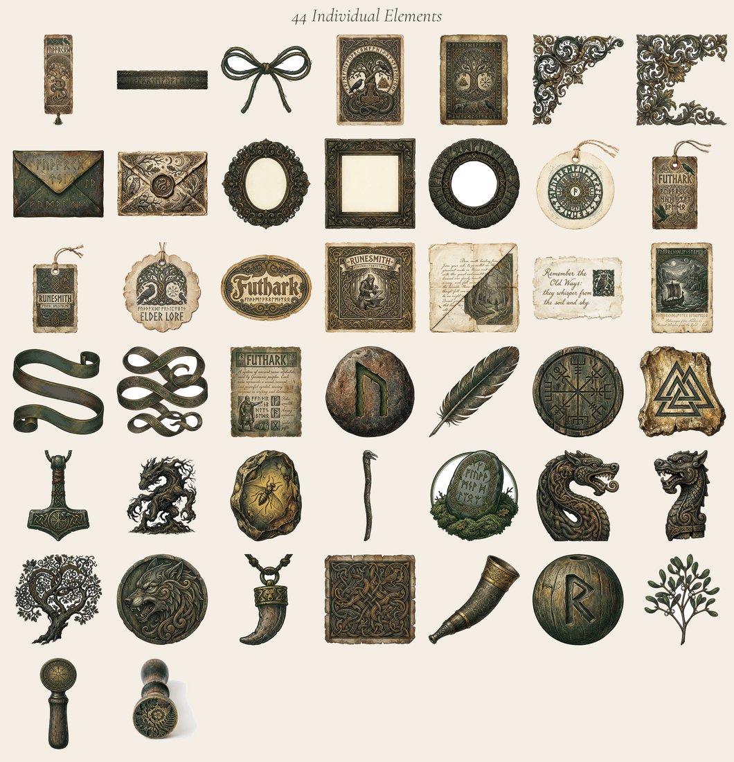 Nordic Runes Junk Journal Kit | Mystical Norse Ephemera | Digital Download