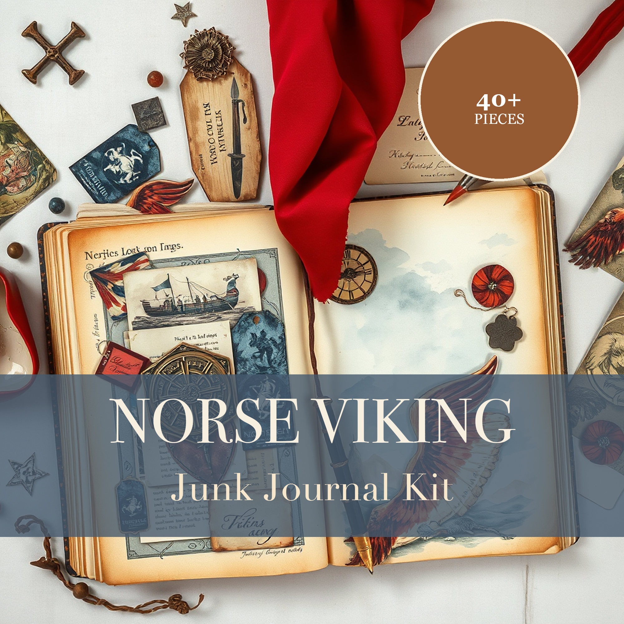 Norse Viking Junk Journal Kit | Runes & Longship Ephemera Papers | Printable Cut-Outs | Digital Download